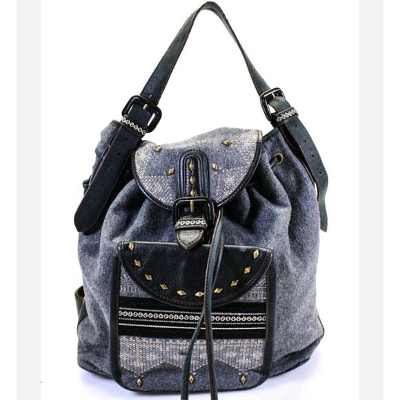 Studded leather Trim Backpack Handbag Gray gold Isabella Fiore - Picture 1 of 11